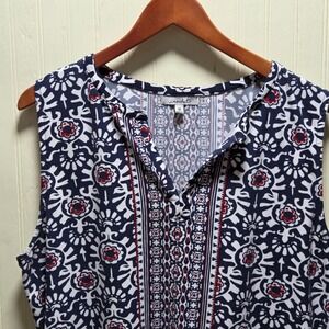 Crochet Tank Top Womens 1X Blue Floral Henley Sleeveless Stretch Plus Size